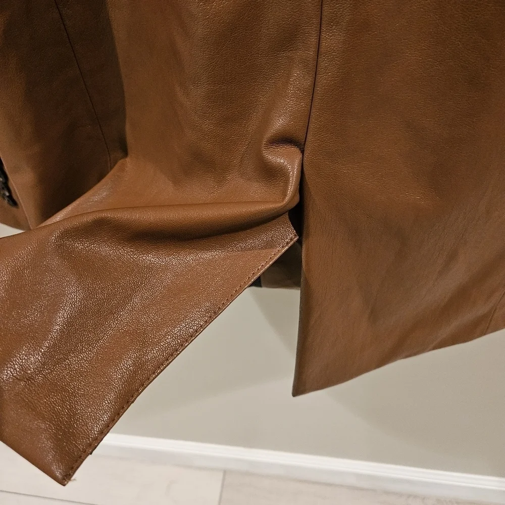 Zara Brown Faux Lether Oversized Blazer Jacket